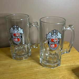 😀Two oversized glass beer steins mugs